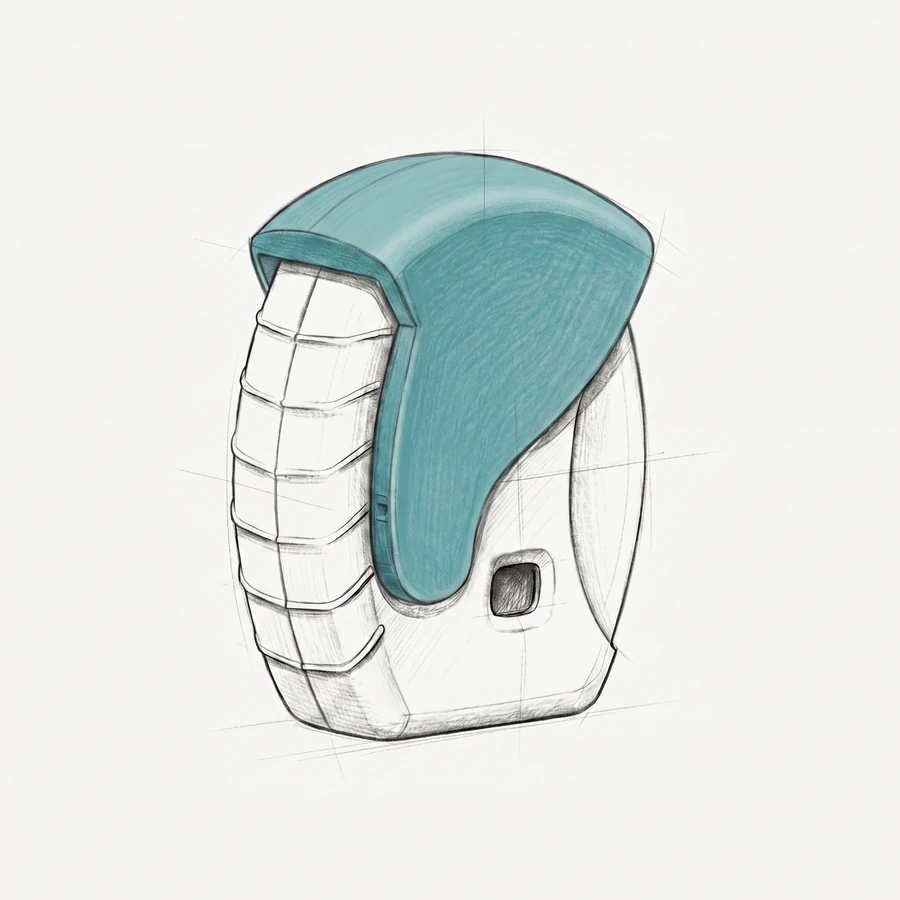 Concept sketch of an Ellipta multi-dose dry-powder inhaler with a clip-on Respiro add-on sensor